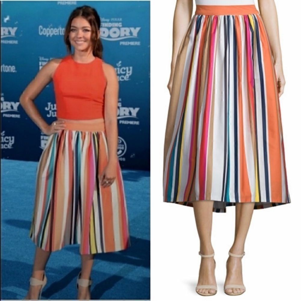 Alice + Olivia Nikola Carnival Stripe High Waist Midi Skirt 8
